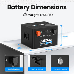 Vatrer 12V 560Ah Self-heating Lithium RV Battery 300A BMS EU
