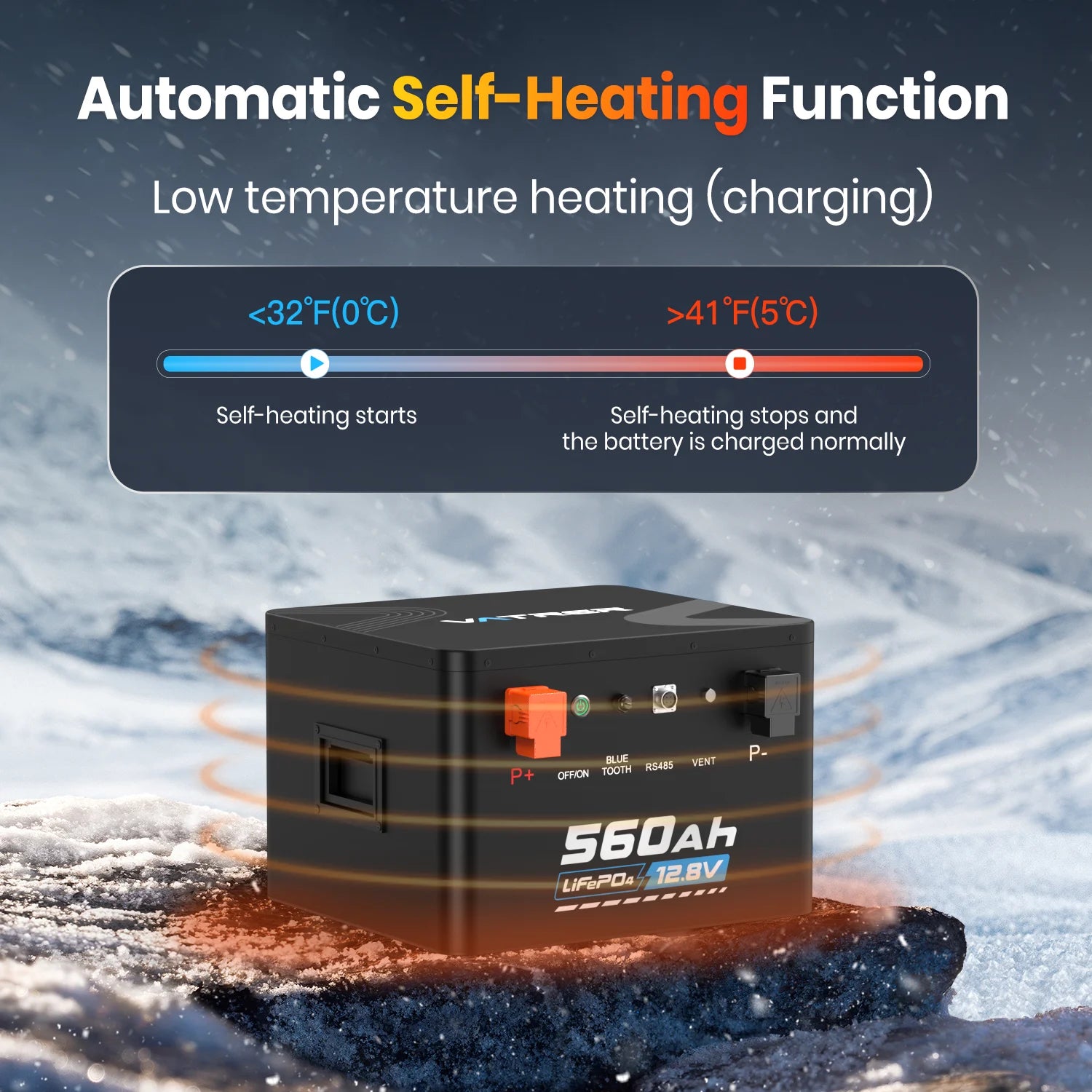Vatrer 12V 560Ah Self-heating Lithium RV Battery 300A BMS EU