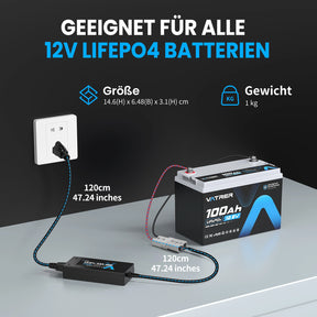 Vatrer 14,6V 10A Intelligentes AC-DC-Ladegerät für 12V Lithium-Eisenphosphat