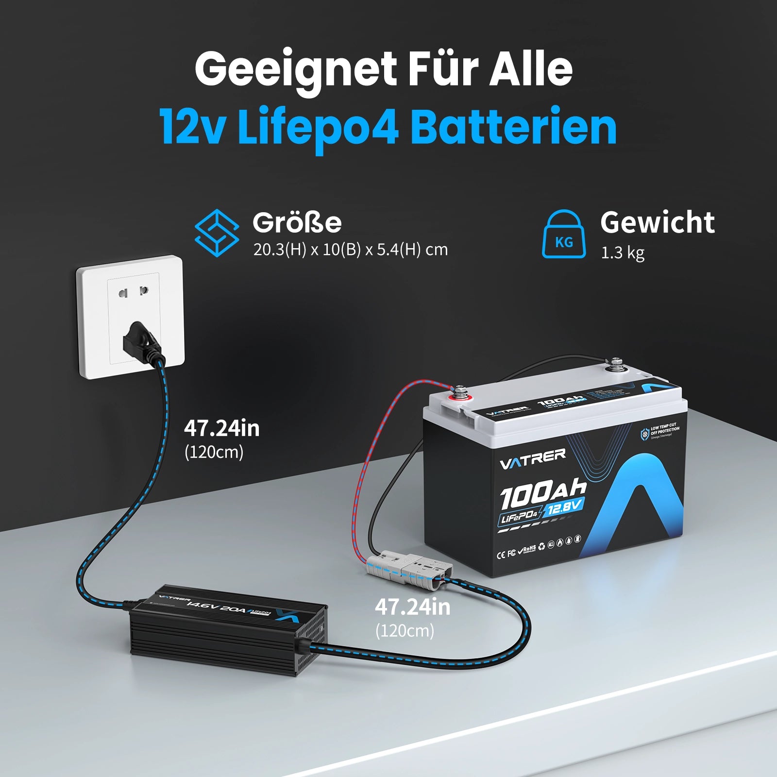 Vatrer 14,6V 20A Intelligentes AC-DC 12 V Lithium Eisenphosphat Akku ladegerät