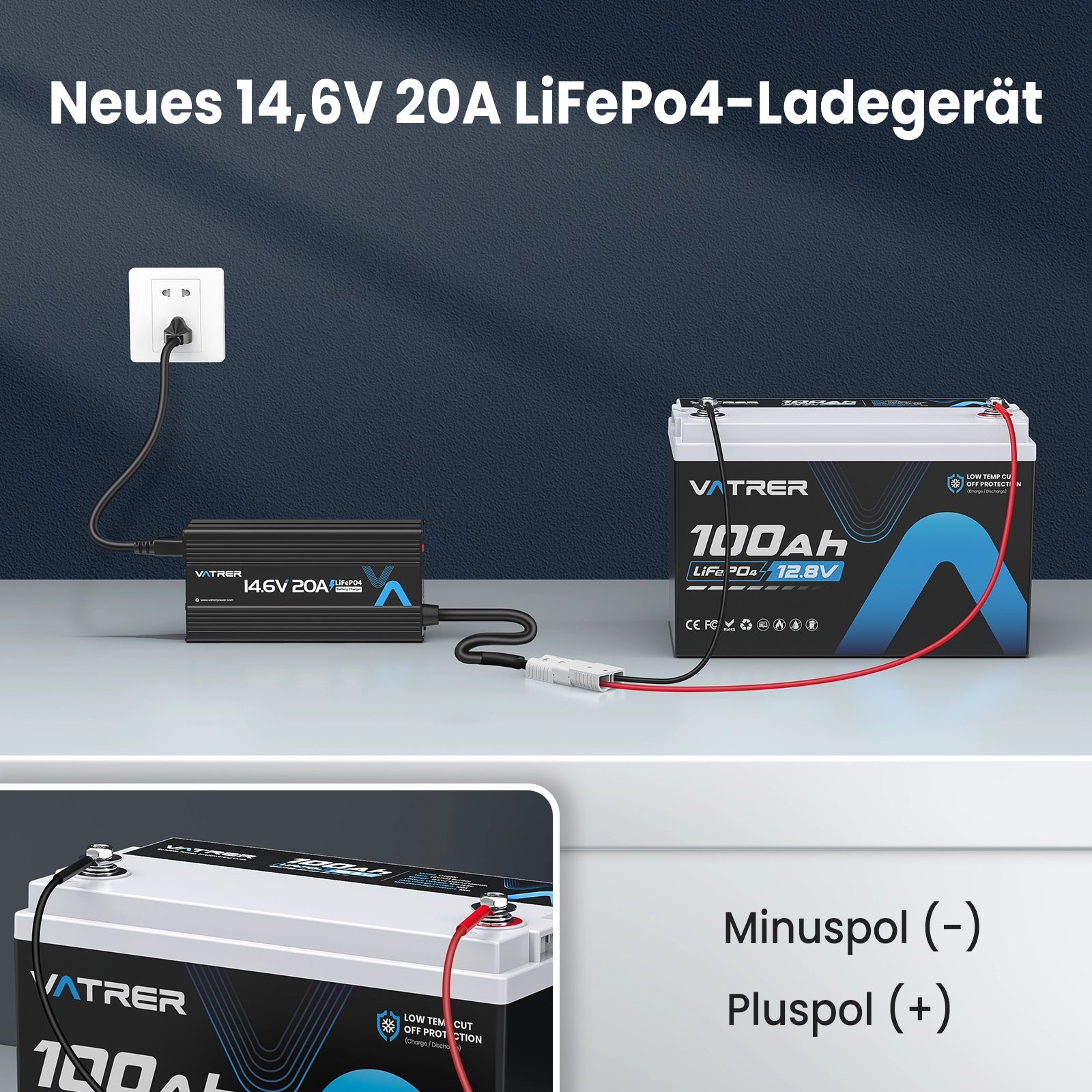 Vatrer 14,6V 20A Intelligentes AC-DC 12 V Lithium Eisenphosphat Akku ladegerät