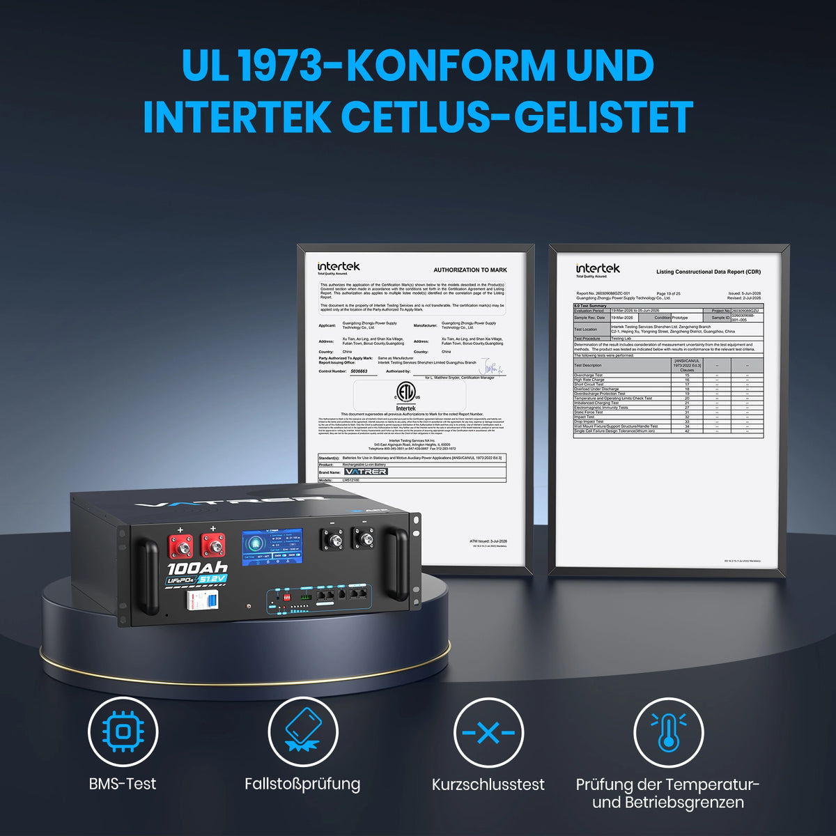 Vatrer 48V (51,2 V) 100Ah Lithium-Solarbatterie mit WLAN und Bluetooth für Server-Racks