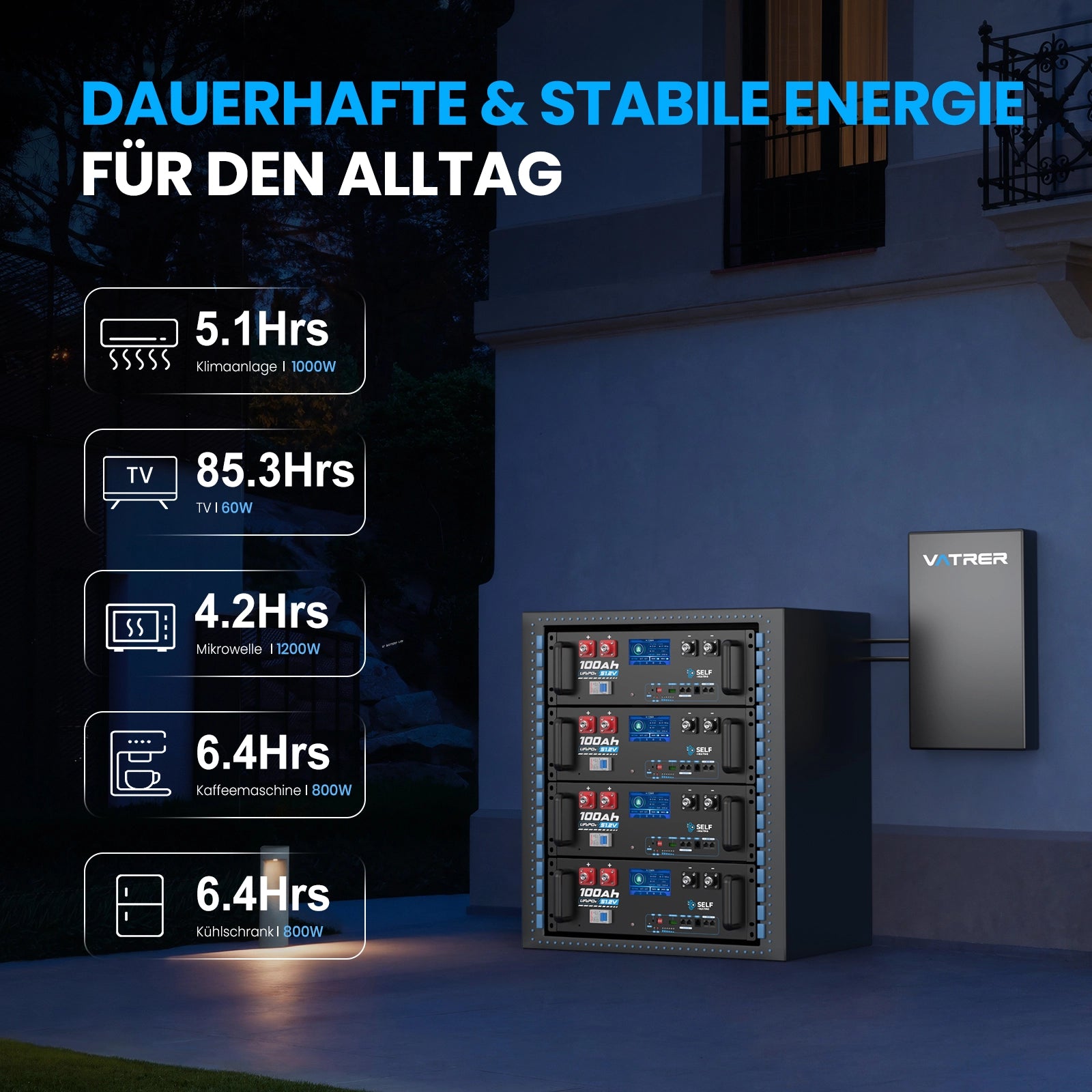 Vatrer 48V (51,2V) 100Ah WIFI Selbstheizender Solar batterie