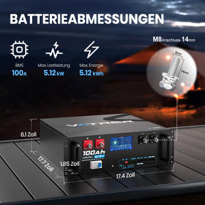 Vatrer 48V (51,2 V) 100Ah Lithium-Solarbatterie mit WLAN und Bluetooth für Server-Racks