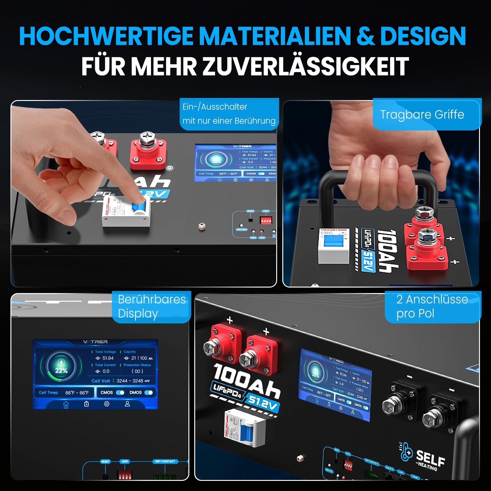 Vatrer 48V (51,2V) 100Ah WIFI Selbstheizender Solar batterie