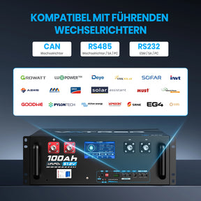 Vatrer 48V (51,2 V) 100Ah Lithium-Solarbatterie mit WLAN und Bluetooth für Server-Racks