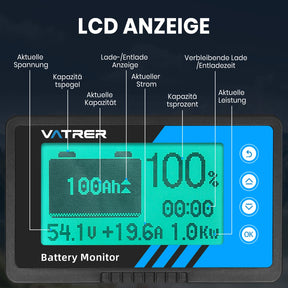 Vatrer 500A Batterie-Monitor mit Shunt zur Verwendung als Voltmeter und Amperemeter DE
