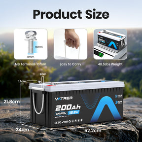 Vatrer 12V 200Ah Bluetooth LiFePO4 Self-Heating Lithium Battery 200A BMS EU