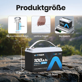 Vatrer 12V 100AH LiFePO4 Lithiumbatterie mit APP Überwachung und Selbsterwärmung Bluetooth Version