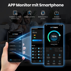 Vatrer 12V 100AH LiFePO4 Lithiumbatterie mit APP Überwachung und Selbsterwärmung Bluetooth Version