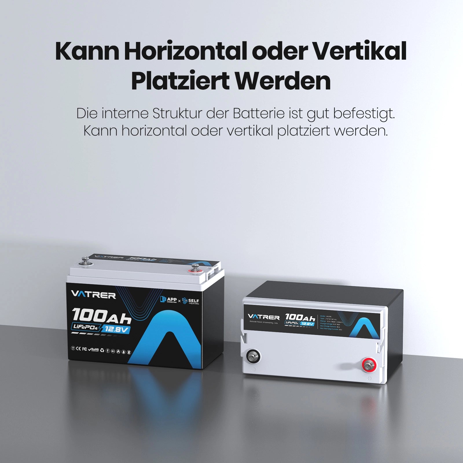 Vatrer 12V 100AH LiFePO4 Lithiumbatterie mit APP Überwachung und Selbsterwärmung Bluetooth Version