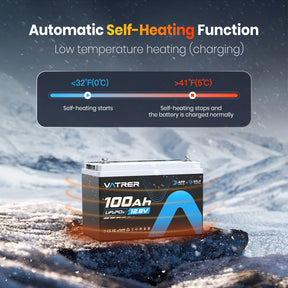 Vatrer 12V 100AH ​​LiFePO4 Self-Heated Lithium Battery with Bluetooth EU