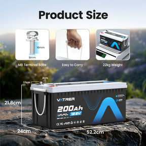 Vatrer 12V 200Ah Plus Lithium Battery with Bluetooth 200A BMS EU