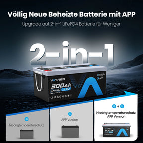 Vatrer 12V 300Ah Bluetooth LiFePO4 Lithium Batterie