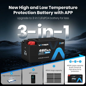 Vatrer 12V 460AH 300A BMS Low Temp Cutoff LiFePO4 RV Battery Bluetooth Version EU 