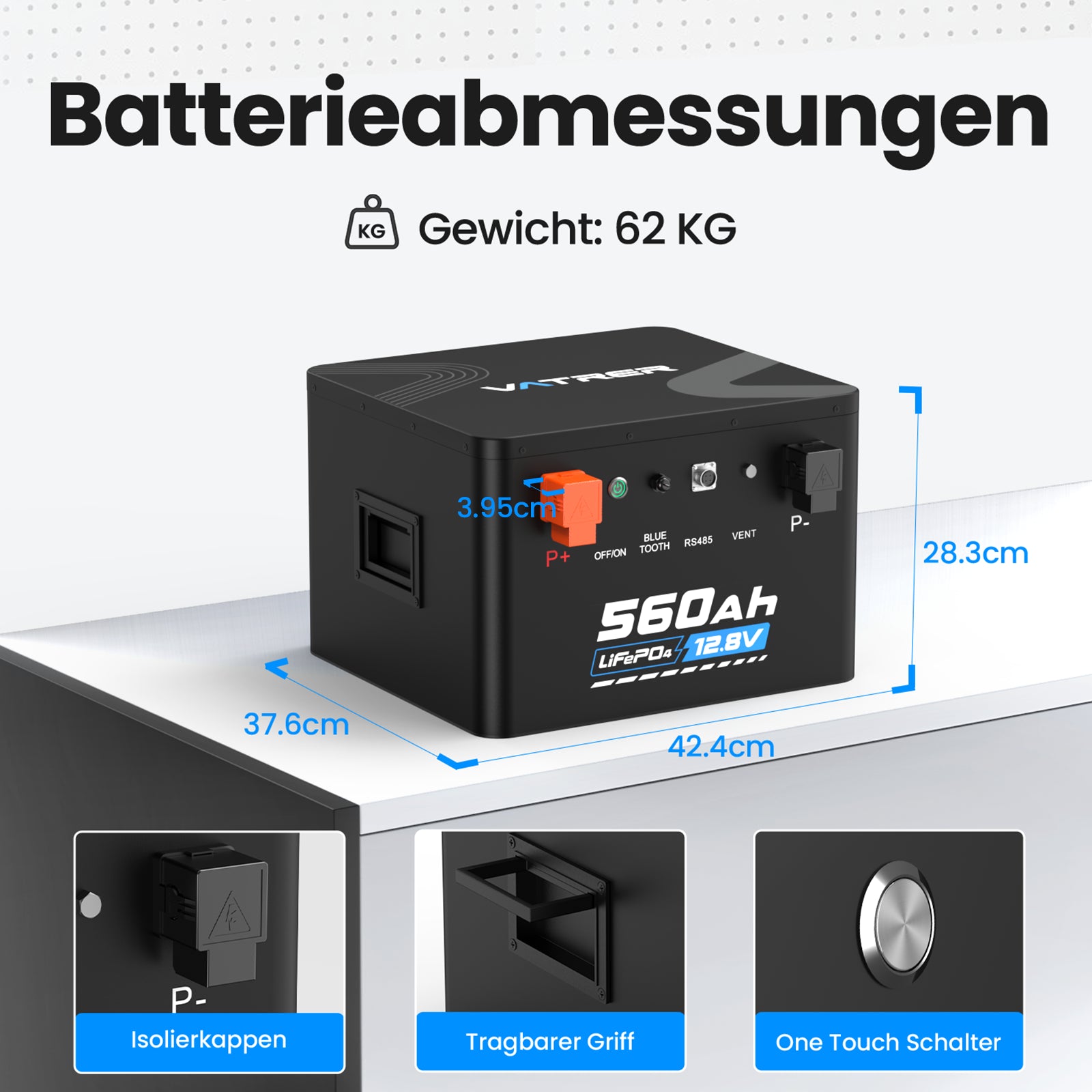 VATRER 12V 560Ah Selbsterwärmung LiFePO4 Lithium Batterie