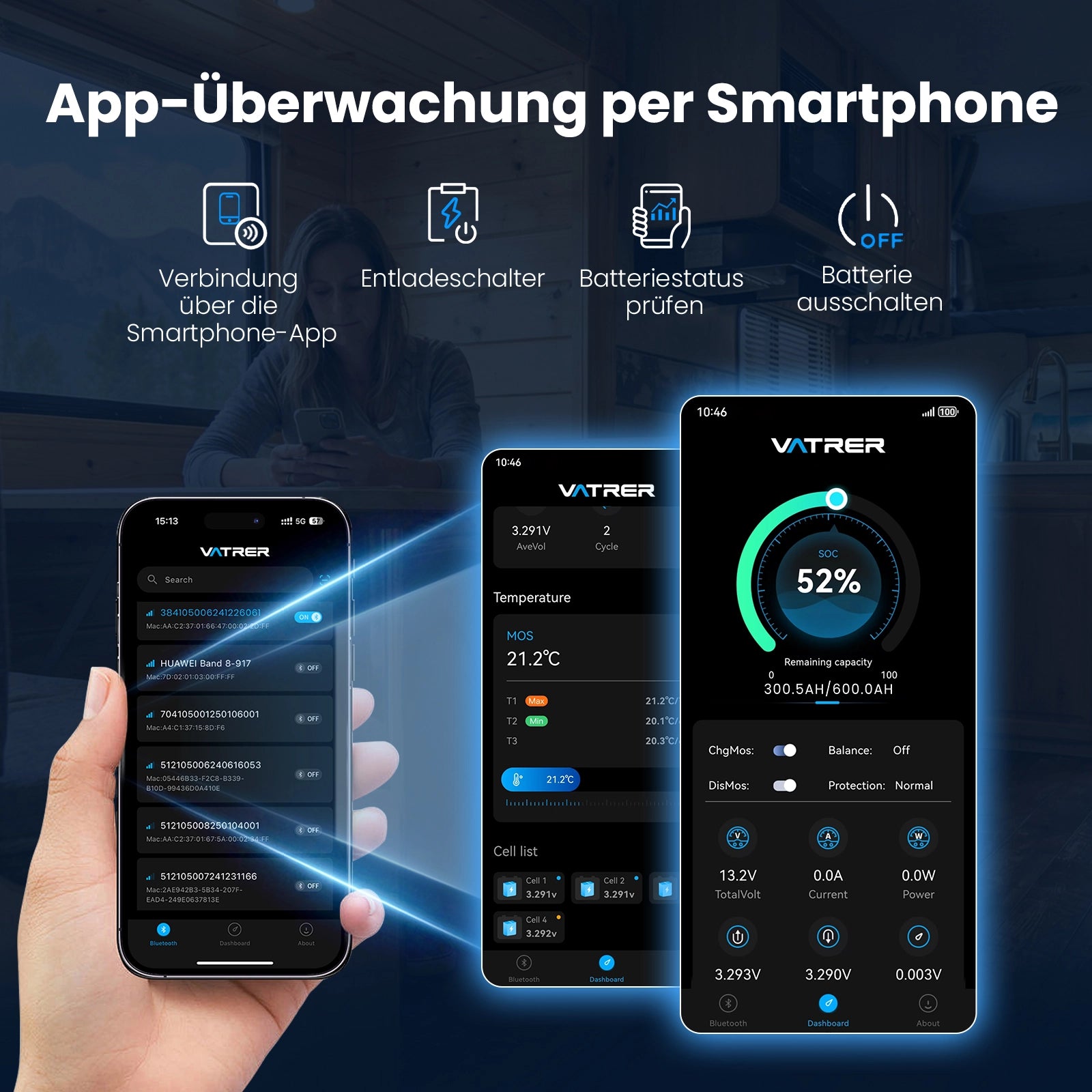【Vorbestellung】Vatrer 12V 600Ah Lifepo4 Batterie mit Heizung, Bluetooth für Wohnmobile