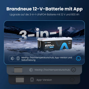 【Vorbestellung】Vatrer 12V 600Ah Lifepo4 Batterie mit Heizung, Bluetooth für Wohnmobile