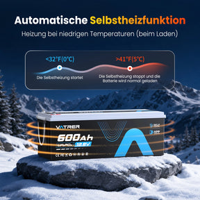 【Vorbestellung】Vatrer 12V 600Ah Lifepo4 Batterie mit Heizung, Bluetooth für Wohnmobile