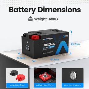 Vatrer 12V 460Ah Self-heating Lithium RV Battery, 5kWh 300A BMS RV Battery EU
