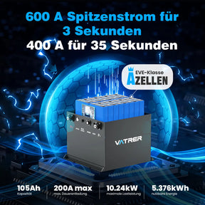 Vatrer 48V 105Ah mini Lithium Batterie,  200 A BMS