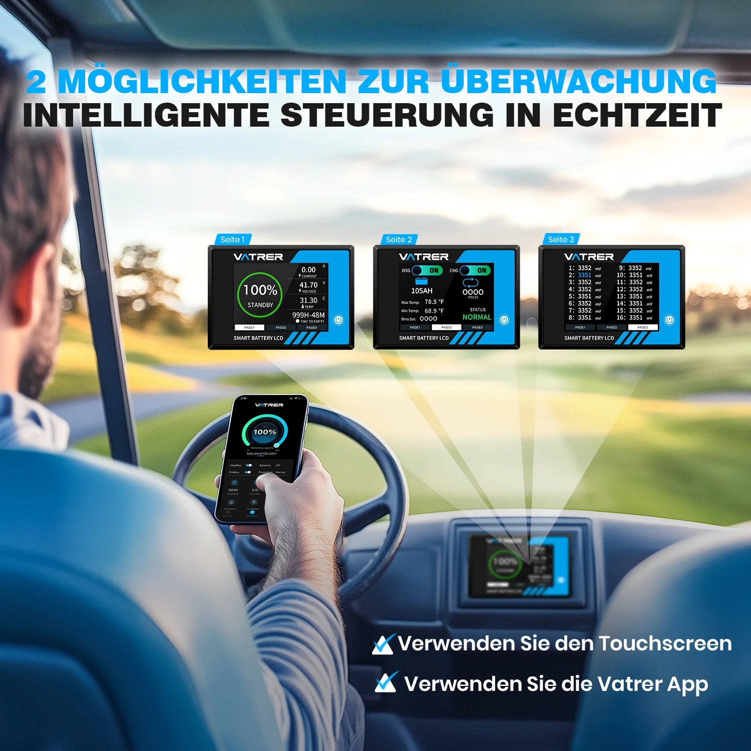 Vatrer 48V 150Ah Lithium-Golfwagen-Batterie mit hoher Kapazität, 200A BMS, 7680Wh, max. 10,24kW Leistungsabgabe