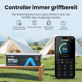 Vatrer 12 V 600 Ah Bluetooth-Lithium-Batterie für Wohnmobile 300 A BMS