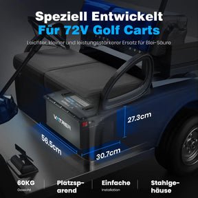 72V 105Ah LiFePO4-Golfwagen-Akku, integriertes 200 A BMS, wiederaufladbarer Lithium-Akku mit mehr als 4.000 Zyklen, max. 14,08 kW Ausgangsleistung