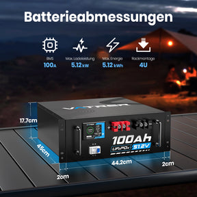 Vatrer 51,2V 100Ah LiFePO4 Lithium Solarbatterie, integriertes 100A BMS, max. 5120W Ladeleistung, Bluetooth-Version