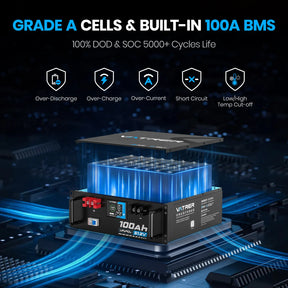 Vatrer 48V(51.2V) 100Ah Heated Lithium Solar Battery, Max 5120W Load Power EU