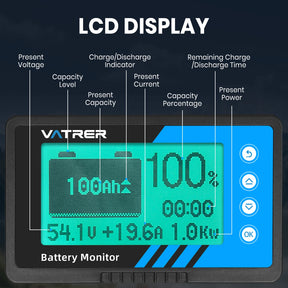 Vatrer 500A Battery Monitor with Shunt for Use as Voltmeter and Ammeter EU