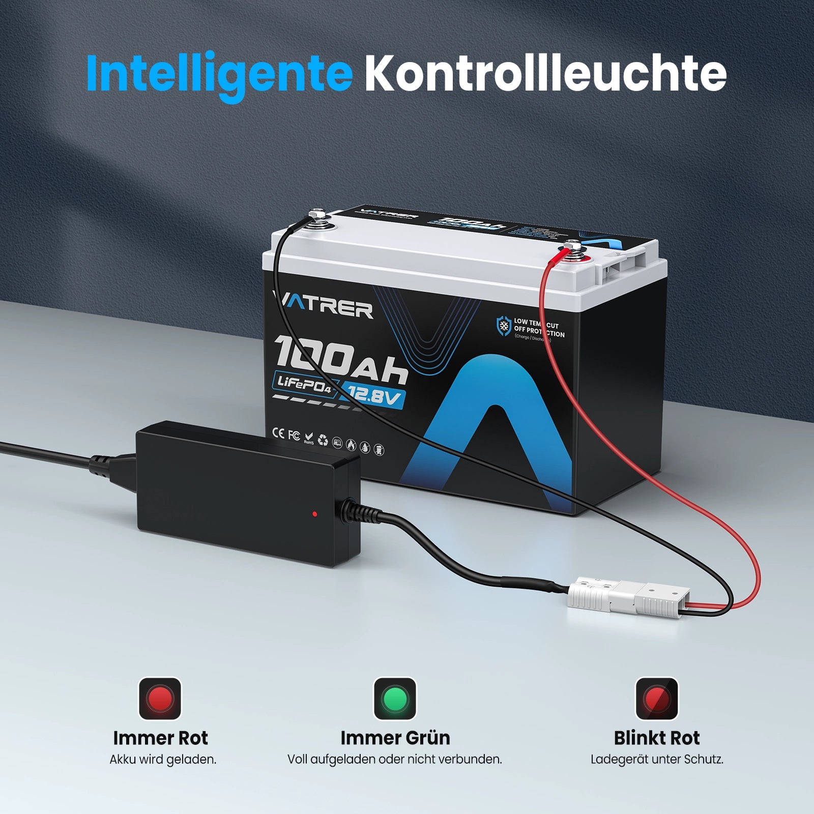 Vatrer 14,6V 10A Intelligentes AC-DC-Ladegerät für 12V Lithium-Eisenphosphat
