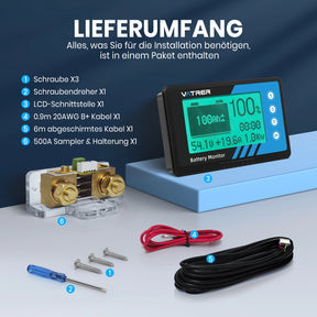 Vatrer 500A Batterie-Monitor mit Shunt zur Verwendung als Voltmeter und Amperemeter DE