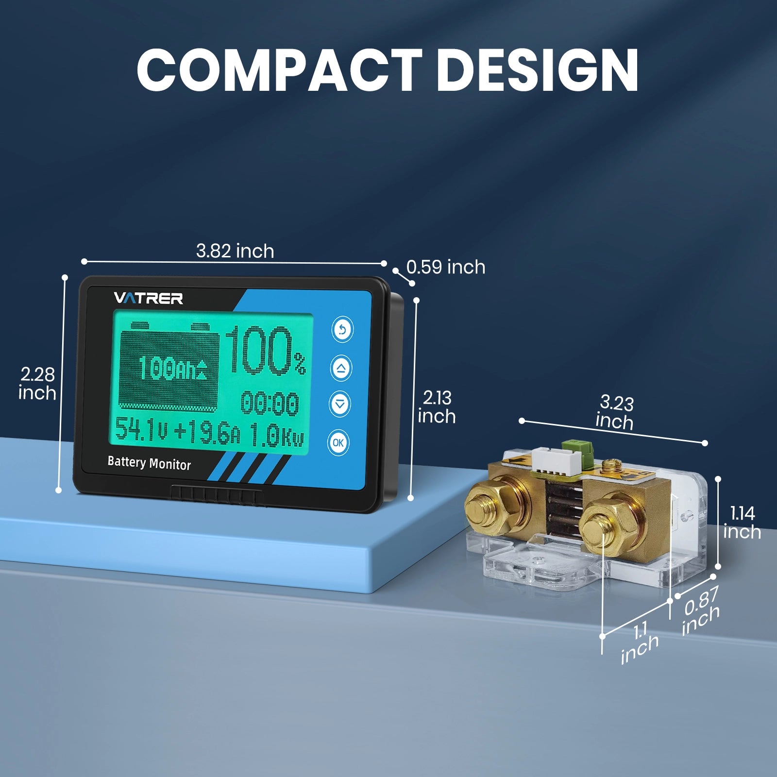 Vatrer 500A Battery Monitor with Shunt for Use as Voltmeter and Ammeter EU