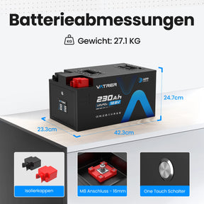 Vatrer 12V 230Ah Wohnmobil Batterie Bluetooth Version, 200A BMS, Niedrigtemperatur-Abschaltung, LiFePO4-Chemie
