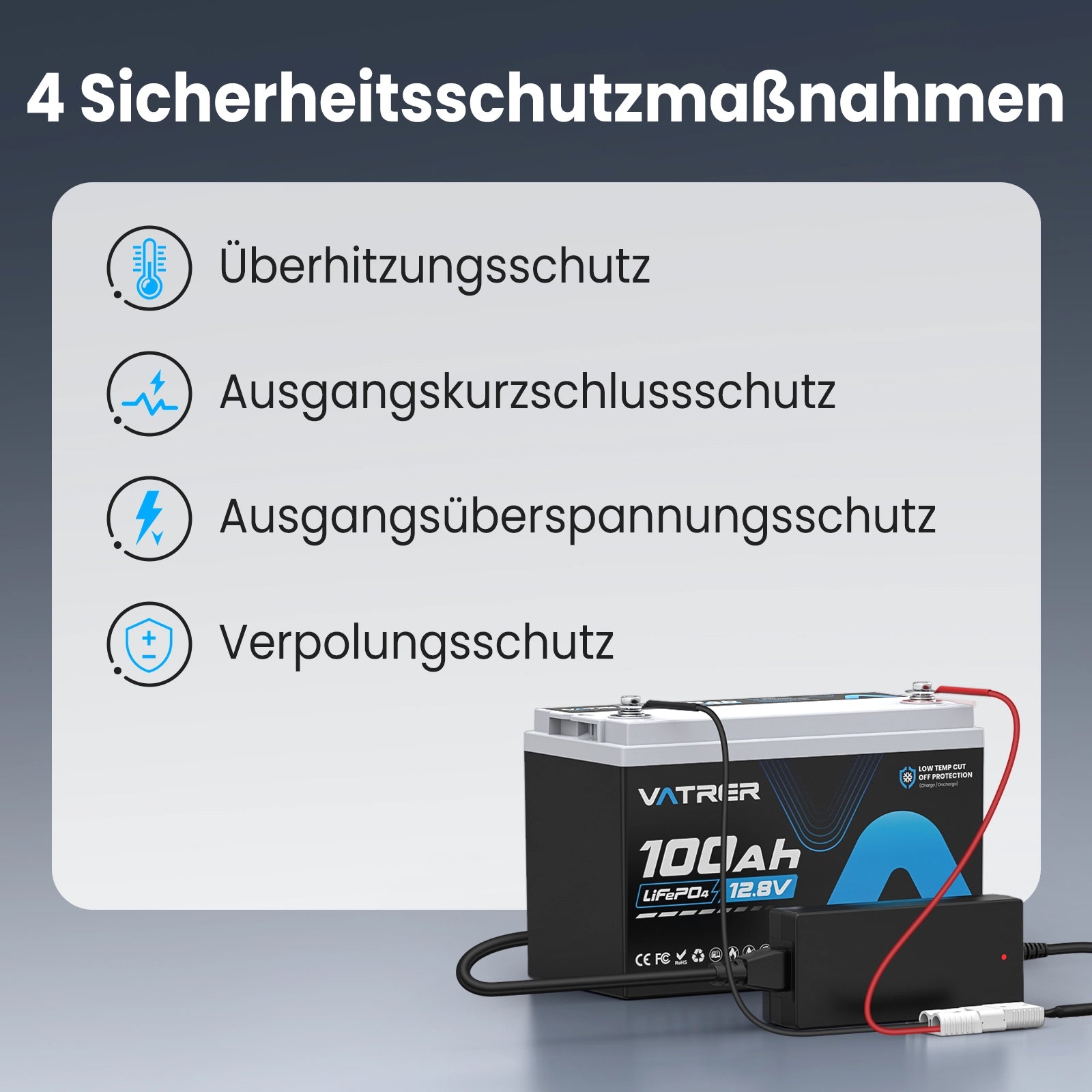 Vatrer 14,6V 10A Intelligentes AC-DC-Ladegerät für 12V Lithium-Eisenphosphat
